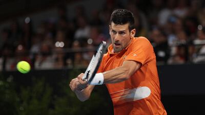 Novak Djokovic hits a backhand to Sebastian Korda during the Adelaide International final. Reuters