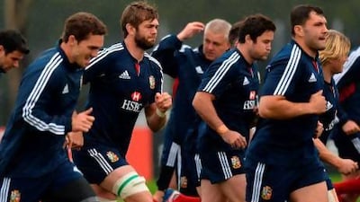 The British & Irish Lions are put through their paces during the captain’s run in Brisbane yesterday.