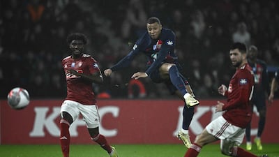 Kylian Mbappe scores for PSG against Brest in the French Cup last-16 match at Parc des Princes February 7, 2024. AFP