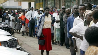 A queue for meali meal in Mutare, Zimbabwe. Poverty is endemic in Zimbabwe. Getty
