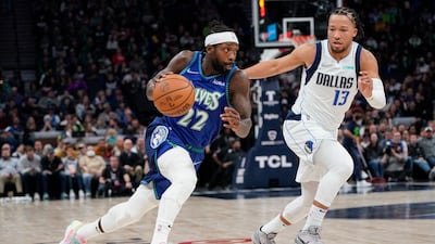 Minnesota Timberwolves' Patrick Beverley, left, drives past Jalen Brunson of the Dallas Mavericks during an NBA game in March 2022. AP The two sides will play each toehr twice in Abu Dhabi in October 2023. AP