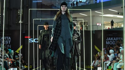 Indonesian designer Sofie played with layers for her modestwear collection. AFP