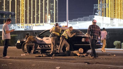 Las Vegas police stand guard along the streets near the concert. David Becker / Getty Images