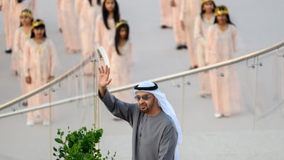 Sheikh Mohamed attends the Union Parade during the Sheikh Zayed Heritage Festival. Eissa Al Hammadi for the Presidential Court