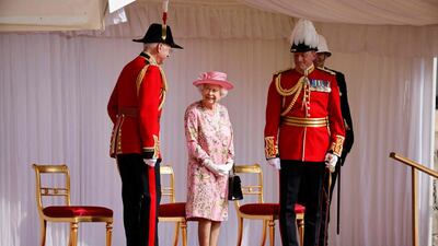 Britain's Queen Elizabeth II waits to greet US President Joe Biden and US First Lady Jill Biden in Windsor, west of London. AFP