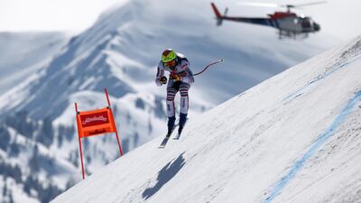 France's Matthieu Bailet during the men's downhill event at the FIS Ski World Cup in Saalbach-Hinterglemm, Austria, on Saturday, March 6. Reuters