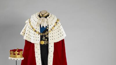 The coronation robe and coronet worn by Prince Philip, Duke of Edinburgh during Her Majesty the Queen’s Coronation on June 2, 1953. Courtesy Royal Collection Trust