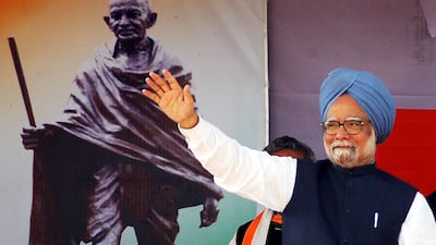 Mr Singh at a Congress Party rally in Udaipur, in the north-eastern state of Tripura, in 2008. AFP