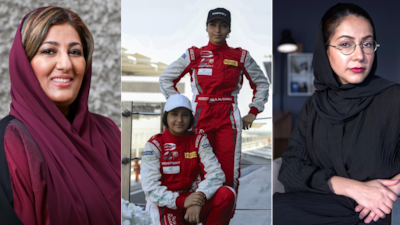 From left, Nujoom Alghanem, Amna and Hamda Al Qubaisi, and Alaa Edris are among the Emirati women making waves in their respective fields