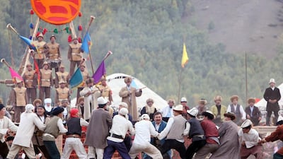Kyrgyz artists perform during the World Nomad Games in Kyrgyzstan on Wednesday. Igor Kovalenko / EPA