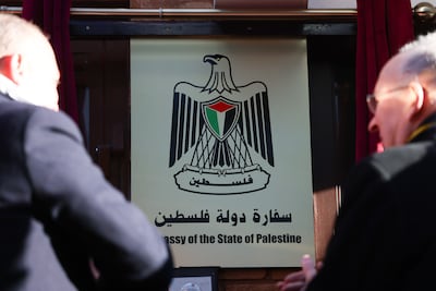 The Palestinian mission to the UK is opened in London. EPA