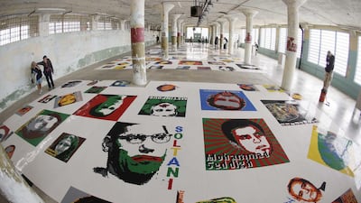 Some of the 175 portraits made from Lego pieces in the installation Trace during a preview of the art exhibit @Large: Ai Weiwei on Alcatraz Island in San Francisco on September 24, 2014. Chinese artist Ai Weiwei has hailed Lego's change in policy to allow bulk orders of its toy bricks for projects with a political purpose as a victory for freedom of expression. Eric Risberg/AP Photo