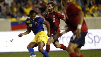 Antonio Valencia shown with Ecuador during a friendly against the United States in 2011. Jeff Zelevansky / Getty Images / AFP / October 11, 2011