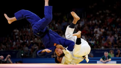 Guilherme Schimidt and Edi Sherifovski compete during the Men’s 81kg Elimination Round on day four of the Games in Paris. Getty Images