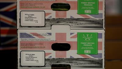 Boxes of asparagus are seen at Cobrey Farm in Ross-on-Wye, Britain. Reuters