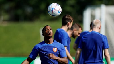 Netherlands defender Tyrell Malacia during training. Reuters