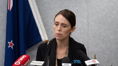 Ms Ardern addresses the media in 2019, after a right-wing extremist who killed 49 worshippers at two mosques in Christchurch appeared in court. AFP