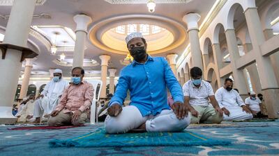 Morning prayers at Sheikh Hazza Bin Sultan Mosque.