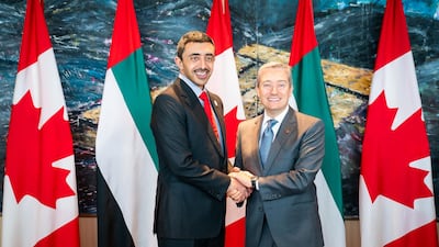 Sheikh Abdullah bin Zayed, Minister of Foreign Affairs and International Co-operation, meets with Francois-Philippe Champagne, Minister of International Trade of Canada at the Canadian Foreign Ministry in Ottawa. Wam