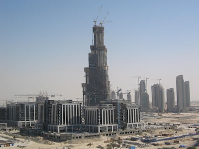 Burj Khalifa under construction, viewed from my bathroom window. Daniel Bardsley / The National