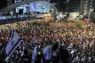 Tens of thousands of people attend the demonstration in Tel Aviv. AFP