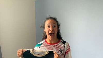 Sophie Shams with her England national rugby team jersey. Courtesy Sophie Shams