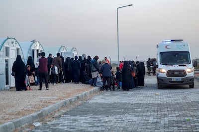 People evacuated from Al Hol were transferred to the Akbaran camp near Akhtarin, in the north of Syria's Aleppo province. AFP