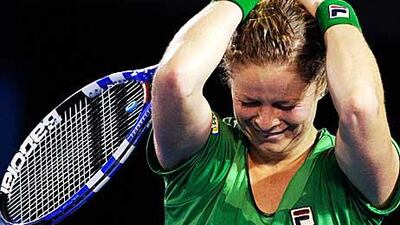Kim Clijsters cries in jubilation after her win over Li Na.