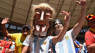 Argentina fans enjoy the atmosphere prior to the match against Belgium on Saturday at the 2014 World Cup in Brasilia, Brazil. Matthias Hangst / Getty Images