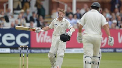 New Zealand's Kane Williamson celebrates reaching his century on Saturday against England. Reuters / Philip Brown