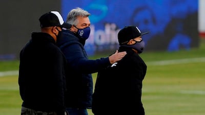 Diego Maradona is seen before the match between Gimnasia y Esgrima and Patronato on his birthday. Reuters