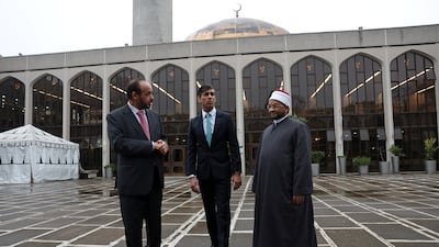 Rishi Sunak talks with Ahmad Al Dubayan, director general of the London Central Mosque, during his visit today. Reuters