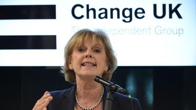 Change UK MP Anna Soubry speaks during a European Parliament election campaign rally at the Manchester Technology Centre in Manchester, northwest England, on May 21, 2019. Britain's breakaway anti-Brexit party, Change UK, imploded on Tuesday just months after its formation with the resignations of six of its 11 MPs. AFP