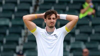 Steven Finn of England reacts during Day 1 of the third Test match between South Africa and England at Wanderers Stadium on January 14, 2016 in Johannesburg, South Africa. Lee Warren/Gallo Images/Getty Images