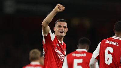 Arsenal's Swiss midfielder Granit Xhaka celebrates. AFP