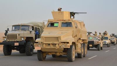An Egyptian army convoy passes through Ismailia towards North Sinai on February 9, 2018 at the start of a major assault against militants on the peninsula. Ministry of Defence via Reuters