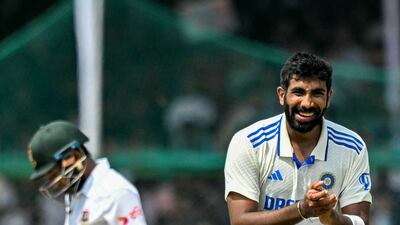 Jasprit Bumrah after taking the wicket of Bangladesh's Mushfiqur Rahim. AFP