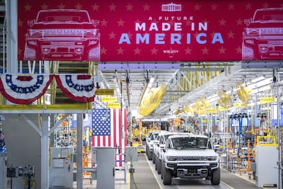 GMC Hummer EVs at General Motors' Factory ZERO electric vehicle assembly plant in Detroit, Michigan, on November 17, 2021. Getty Images / AFP