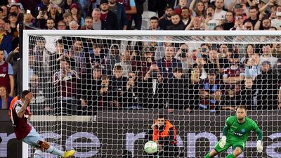 Manuel Lanzini scores for West Ham from the penalty spot. Getty