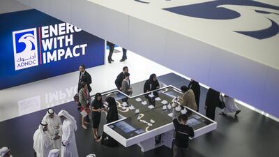 The Adnoc stand at Adipec. Mona Al Marzooqi / The National