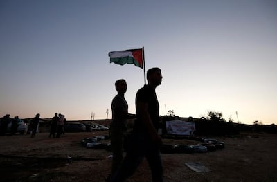 Residents of the Palestinian Bedouin village of Khan Al Ahmar, east of Jerusalem in the occupied West Bank, gather on September 26, 2018. AFP