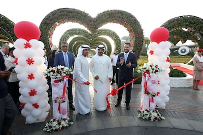 Sheikh Theyab bin Tahnoon, chairman of Miracle Group, opens Dubai Miracle Garden for its 15th season. Chris Whiteoak / The National