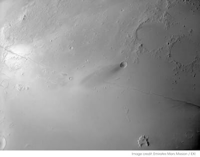 Hope probe sent back an image of the Cerberus Fossae, an area on the planet known for 'Marsquakes'. Photo: Hope Mars Mission