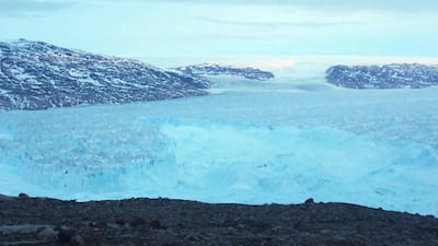 Helheim Glacier in eastern Greenland was captured on video as it calved a chunk of ice into the sea. NYU Abu Dhabi