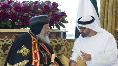 The Crown Prince with Pope Tawadros II.