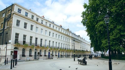 A view across Fitzroy Square in London's prime residential borough of Fitzrovia, one of the central city areas where rents have surged. Loop Images / UIG via Getty Images