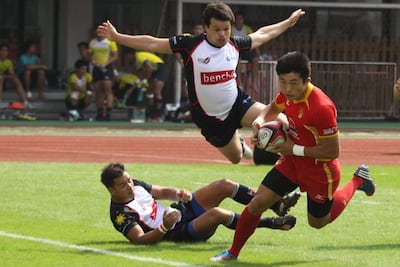 Richard Goodwin dives during a rugby league international representing the Philippines. Courtesy Richard Goodwin