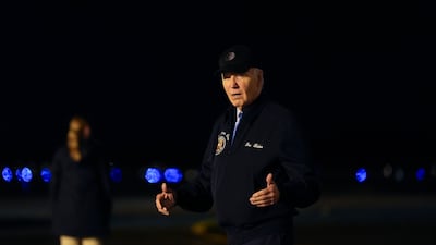 US President Joe Biden at Dover Air Force Base, in Delaware. He has been criticised by political rivals. AP