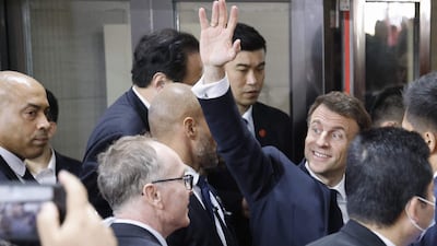 Mr Macron during his visit to Sun Yat-sen University. AFP