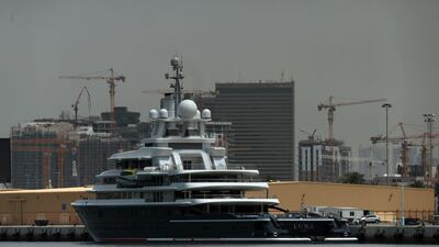 Superyacht Luna owned by Russian billionaire Farkad Akhmedov is docked at Port Rashid in Dubai. Reuters
